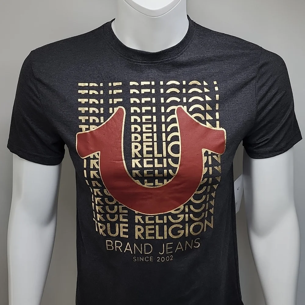 TRUE RELIGION DARK GREY WITH GOLD LOGO TEE SHIRT